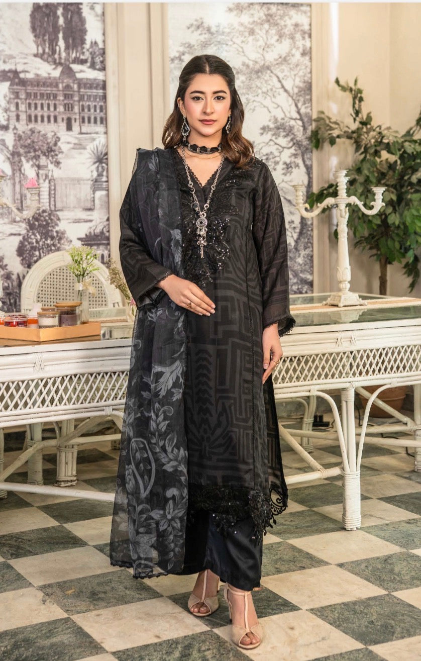 Maria b inspired embroidered viscose with chiffon dupatta