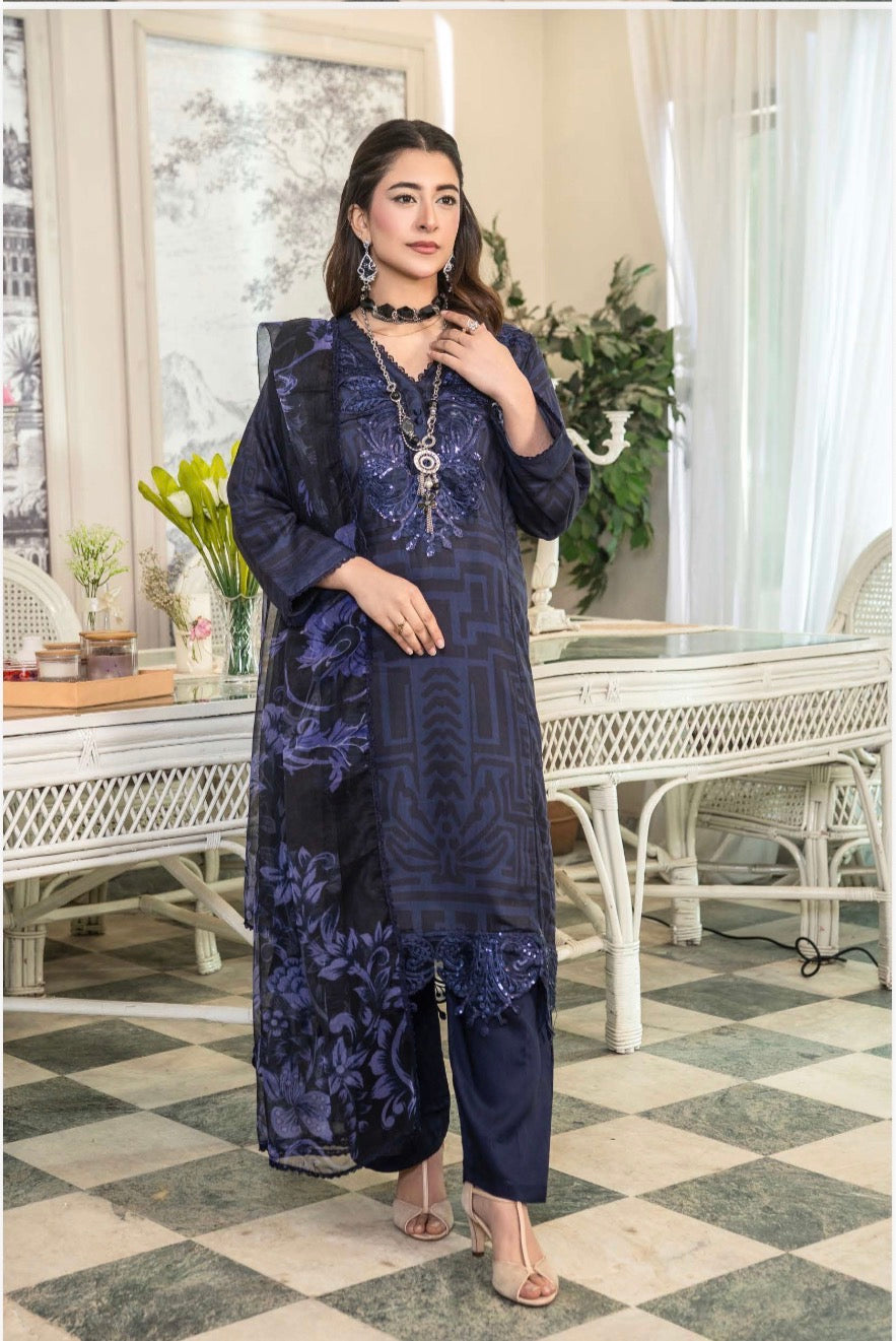 Maria b inspired embroidered viscose with chiffon dupatta