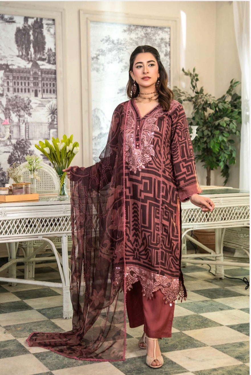 Maria b inspired embroidered viscose with chiffon dupatta