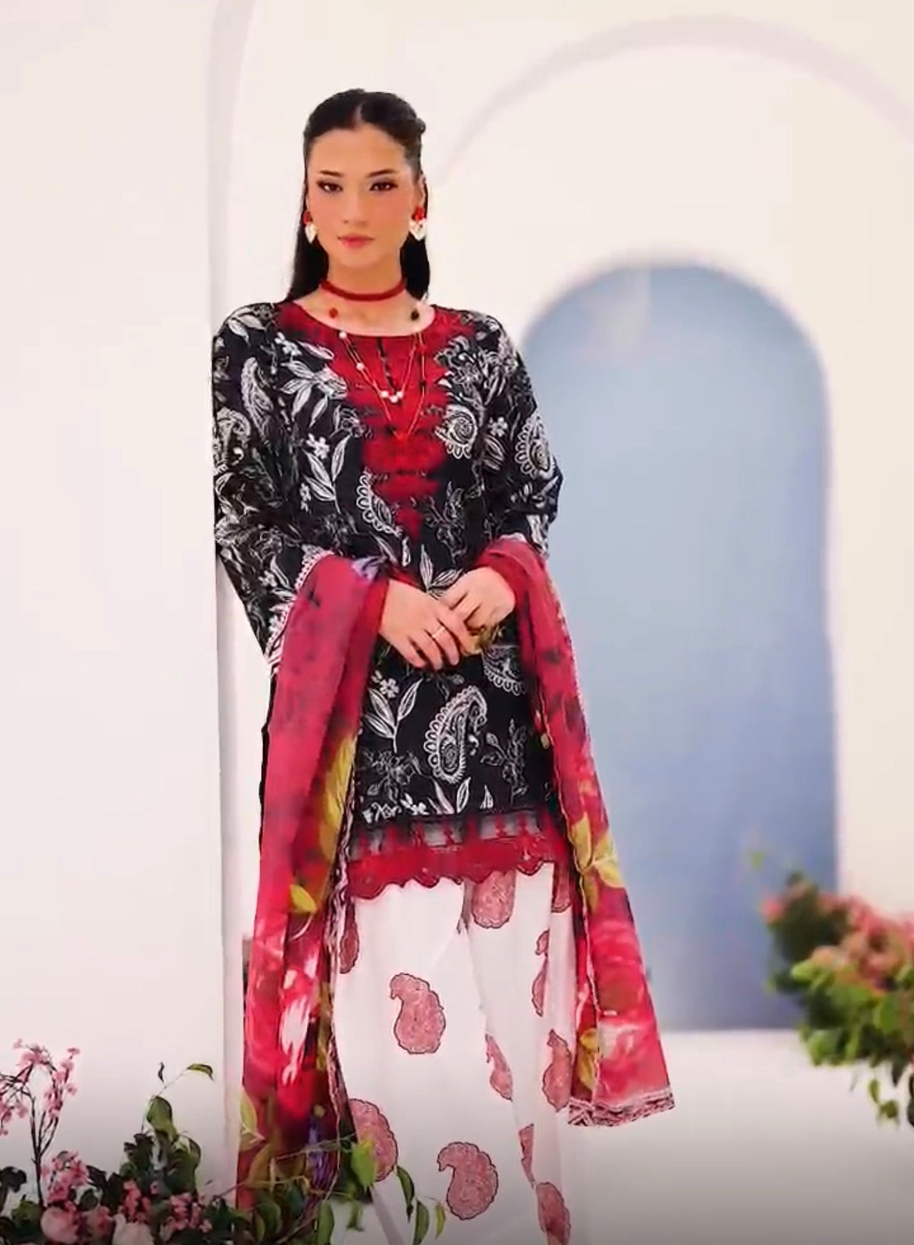 Leyha 3 piece lawn with embroidery and Farshi shalwar